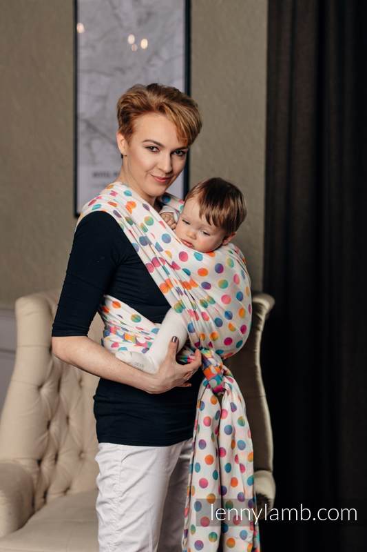 Baby Wrap, Jacquard Weave (100% cotton) - POLKA DOTS RAINBOW - size M (grade B) #babywearing
