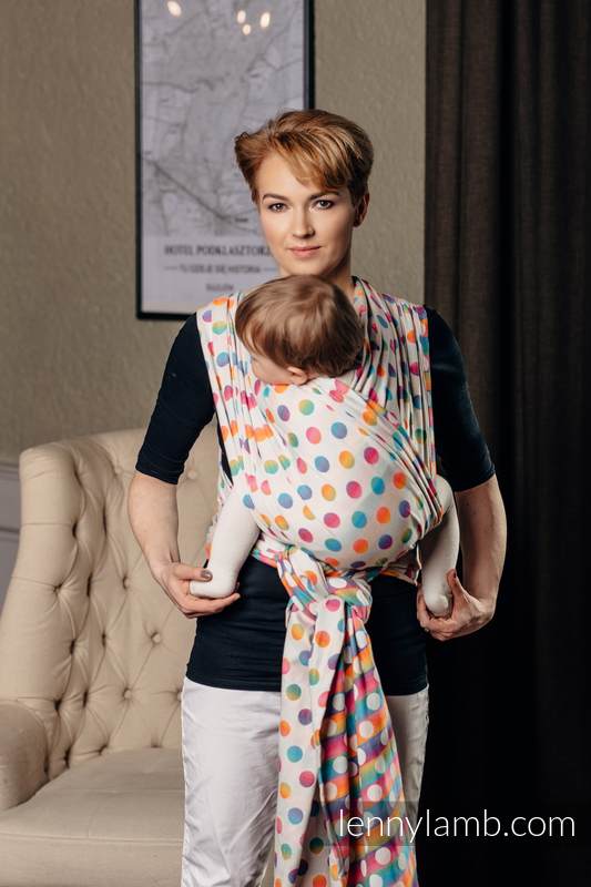 Baby Wrap, Jacquard Weave (100% cotton) - POLKA DOTS RAINBOW - size L #babywearing