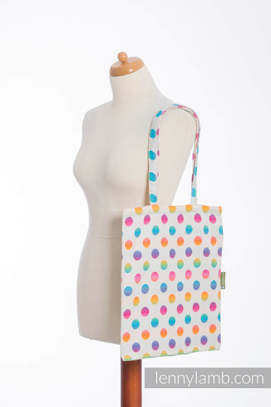 Einkaufstasche, hergestellt aus gewebtem Stoff (100% Baumwolle) - POLKA DOTS RAINBOW  #babywearing