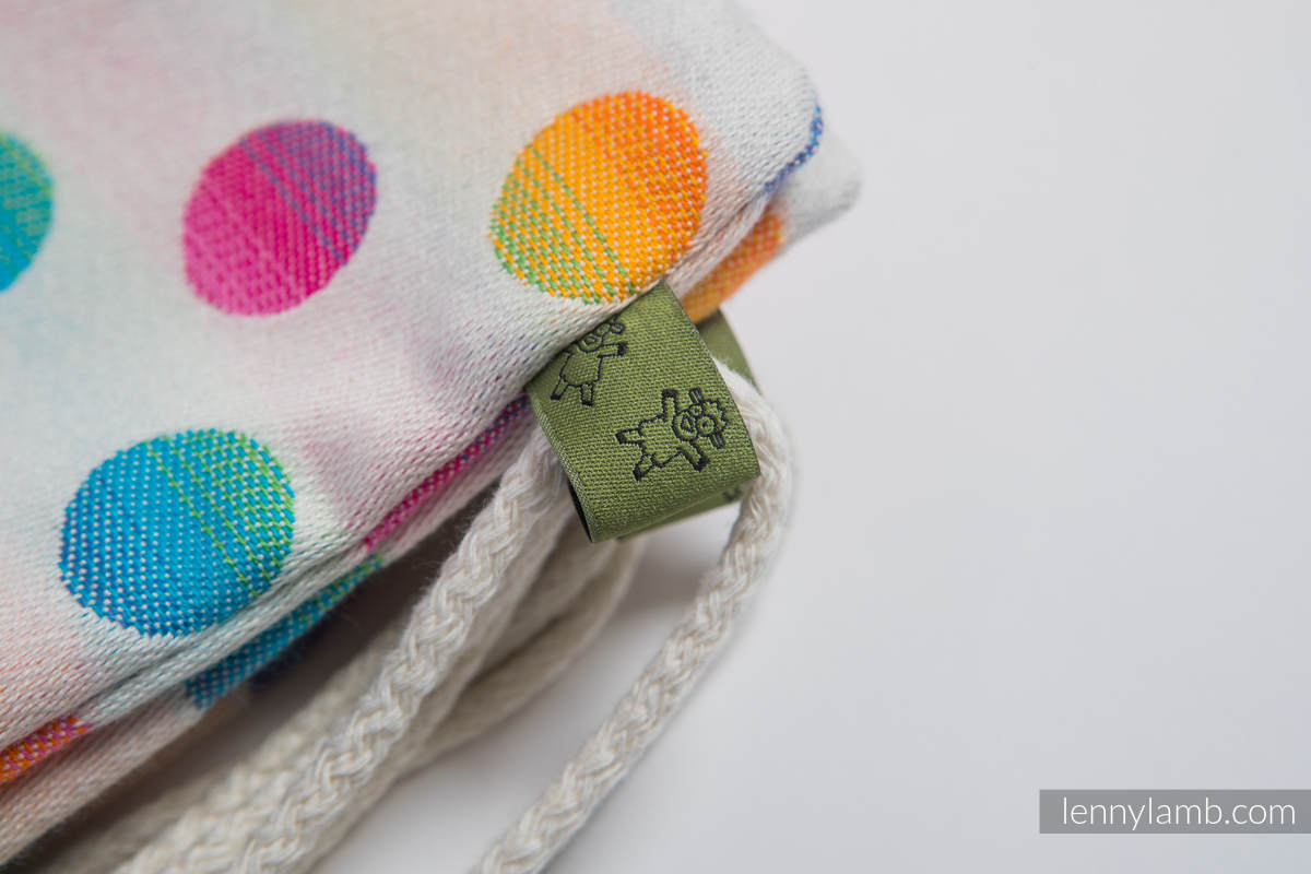 Sackpack made of wrap fabric (100% cotton) - POLKA DOTS RAINBOW - standard size 32cmx43cm #babywearing