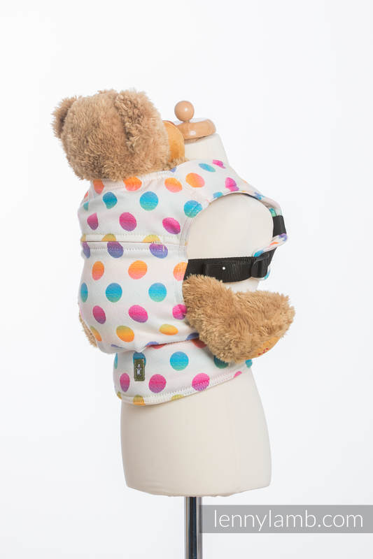 Nosidełko dla lalek z tkaniny chustowej - POLKA DOTS TĘCZOWE  #babywearing