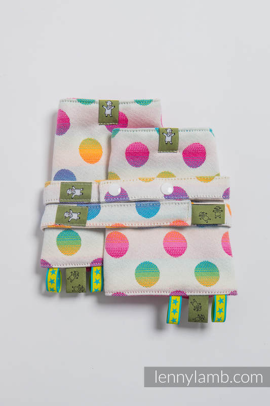 Drool Pads & Reach Straps Set, (60% cotton, 40% polyester) - POLKA DOTS RAINBOW  #babywearing