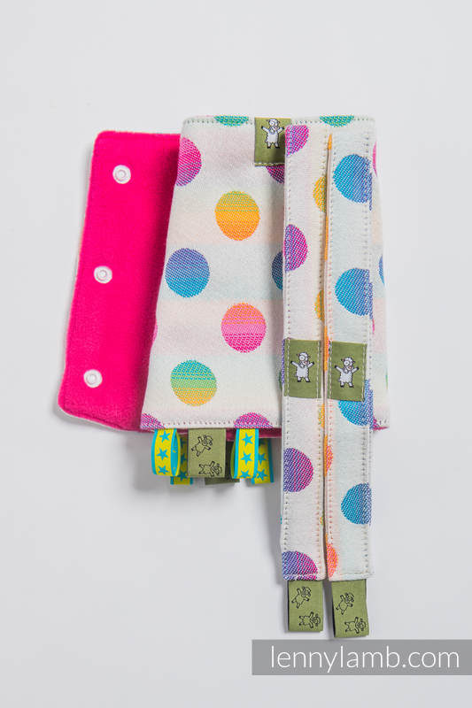 Drool Pads & Reach Straps Set, (60% cotton, 40% polyester) - POLKA DOTS RAINBOW  #babywearing