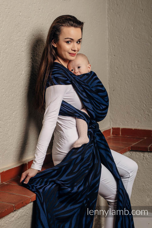 Żakardowa chusta do noszenia dzieci, bawełna - ZEBRA CZARNY Z GRANATEM  - rozmiar M (drugi gatunek) #babywearing