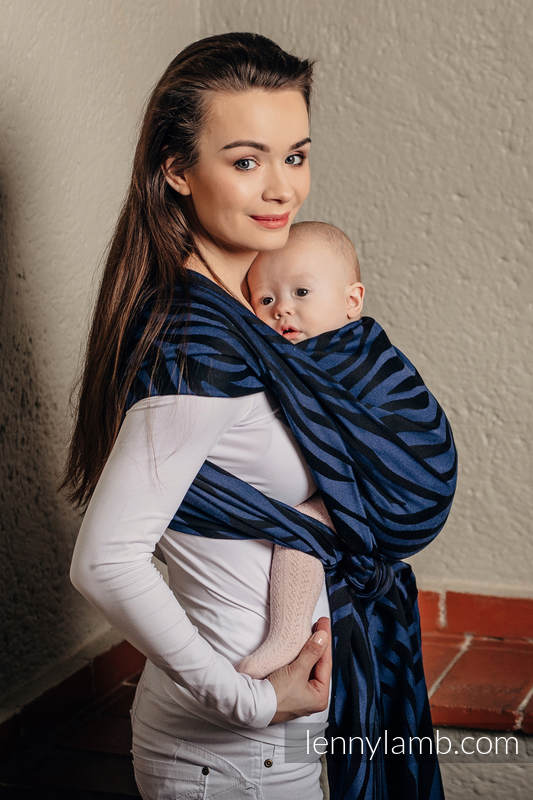 Żakardowa chusta do noszenia dzieci, bawełna - ZEBRA CZARNY Z GRANATEM  - rozmiar S #babywearing