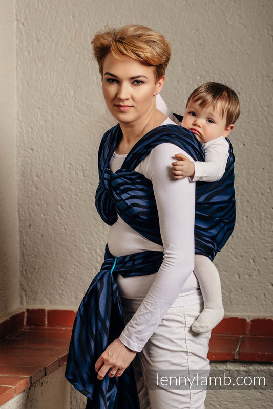 Żakardowa chusta do noszenia dzieci, bawełna - ZEBRA CZARNY Z GRANATEM  - rozmiar XS #babywearing