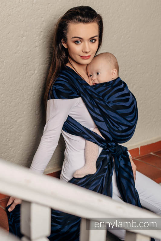 Żakardowa chusta do noszenia dzieci, bawełna - ZEBRA CZARNY Z GRANATEM  - rozmiar XL #babywearing