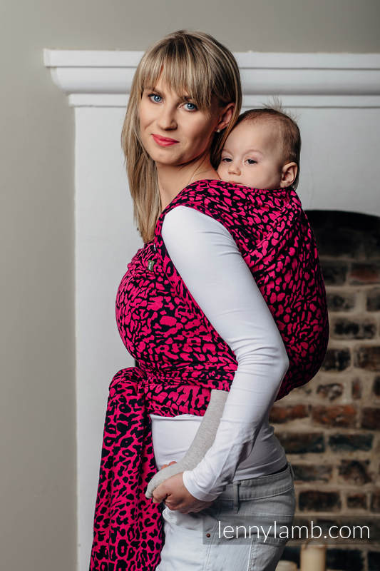 Baby Wrap, Jacquard Weave (100% cotton) - CHEETAH BLACK & PINK - size M (grade B) #babywearing
