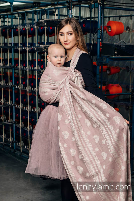 Baby Wrap, Jacquard Weave (60% cotton 28% linen 12% tussah silk) - POWDER PINK LACE - size XL #babywearing
