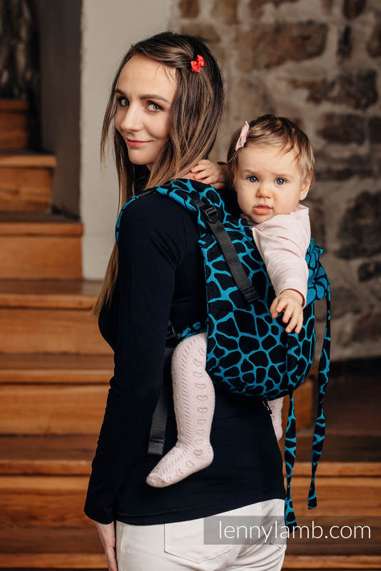 Lenny Buckle Onbuhimo baby carrier, standard size, jacquard weave (100% cotton) - GIRAFFE BLACK & TORQUOISE  #babywearing