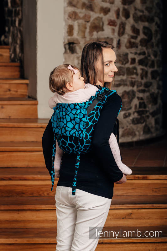 Lenny Buckle Onbuhimo baby carrier, standard size, jacquard weave (100% cotton) - GIRAFFE BLACK & TORQUOISE  #babywearing