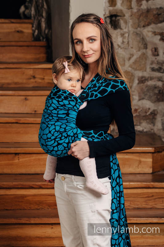Baby Wrap, Jacquard Weave (100% cotton) - GIRAFFE BLACK & TORQUOISE  - size M #babywearing