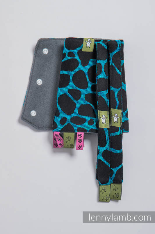 Drool Pads & Reach Straps Set, (60% cotton, 40% polyester) - GIRAFFE BLACK & TORQUOISE  #babywearing
