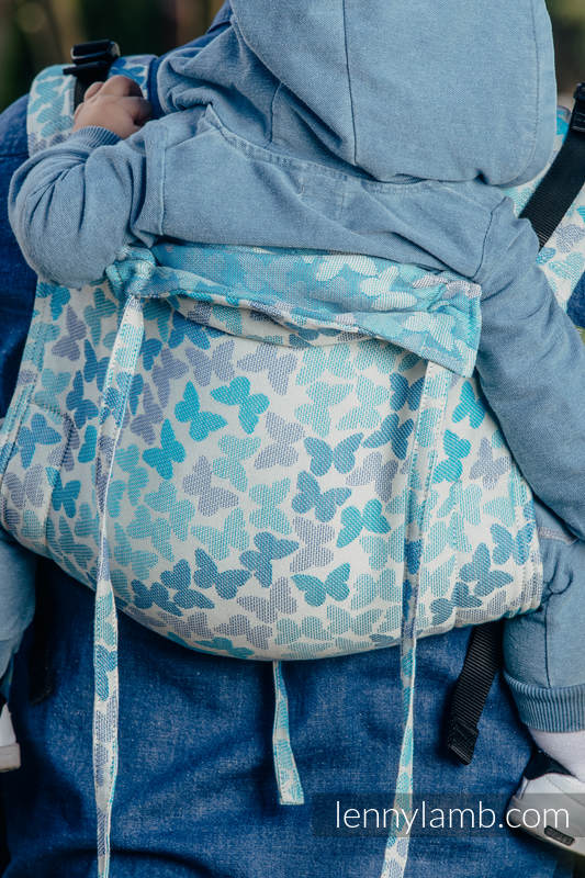 Lenny Buckle Onbuhimo baby carrier, standard size, jacquard weave (100% cotton) - BUTTERFLY WINGS BLUE  #babywearing