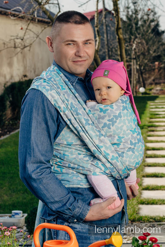 Baby Wrap, Jacquard Weave (100% cotton) - BUTTERFLY WINGS BLUE  - size XS #babywearing
