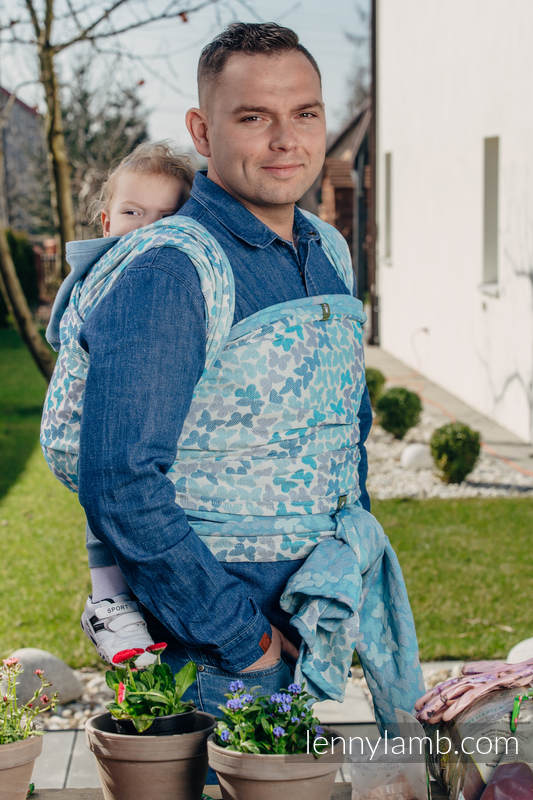 Żakardowa chusta do noszenia dzieci, bawełna - SKRZYDŁA MOTYLA - NIEBIESKI  - rozmiar M #babywearing