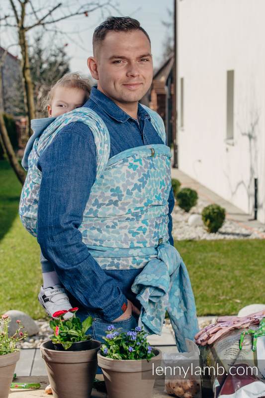Żakardowa chusta do noszenia dzieci, bawełna - SKRZYDŁA MOTYLA - NIEBIESKI  - rozmiar XS (drugi gatunek) #babywearing