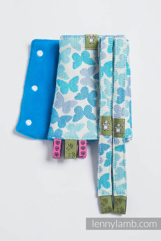 Set de protege tirantes y tiras de alcance (60% algodón, 40% Poliéster) - BUTTERFLY WINGS BLUE #babywearing
