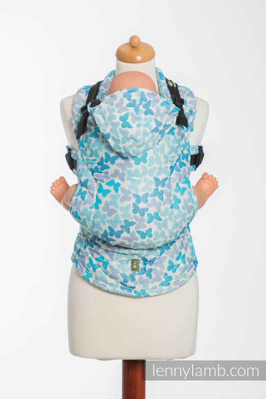 Ergonomic Carrier, Baby Size, jacquard weave 100% cotton - BUTTERFLY WINGS BLUE - Second Generation #babywearing