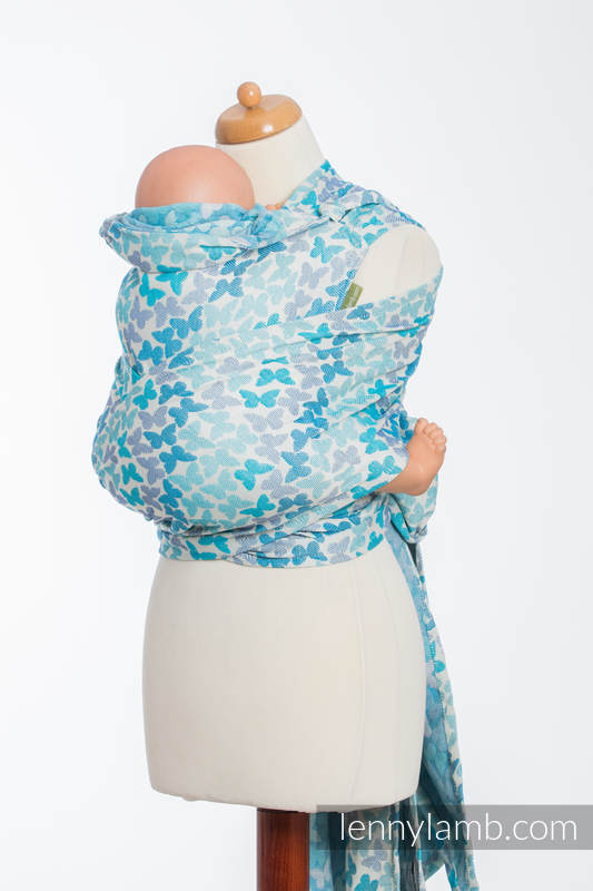 WRAP-TAI portabebé Mini con capucha/ jacquard sarga/100% algodón/ BUTTERFLY WINGS BLUE #babywearing