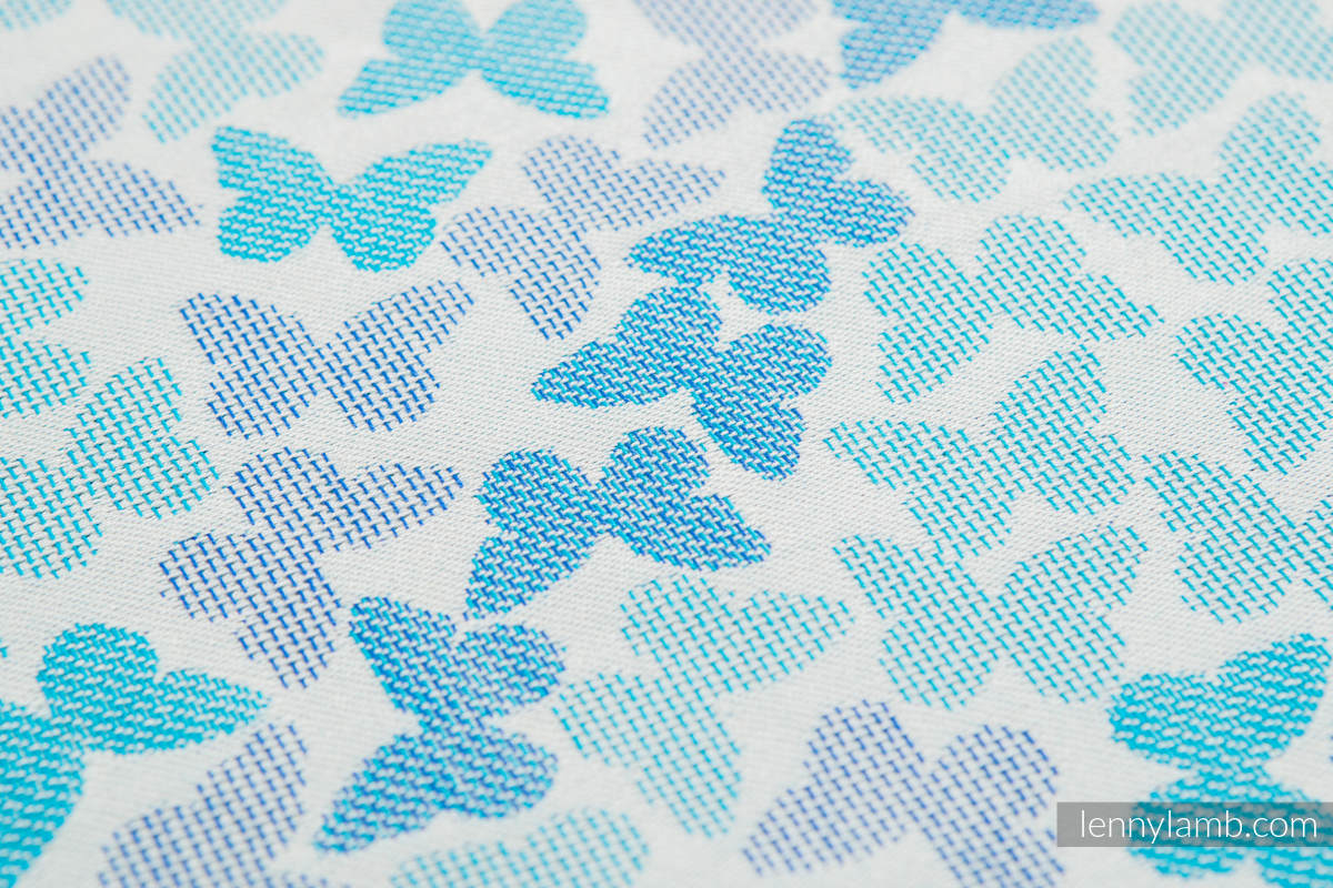 Fular, tejido jacquard (100% algodón) - BUTTERFLY WINGS BLUE - talla S #babywearing