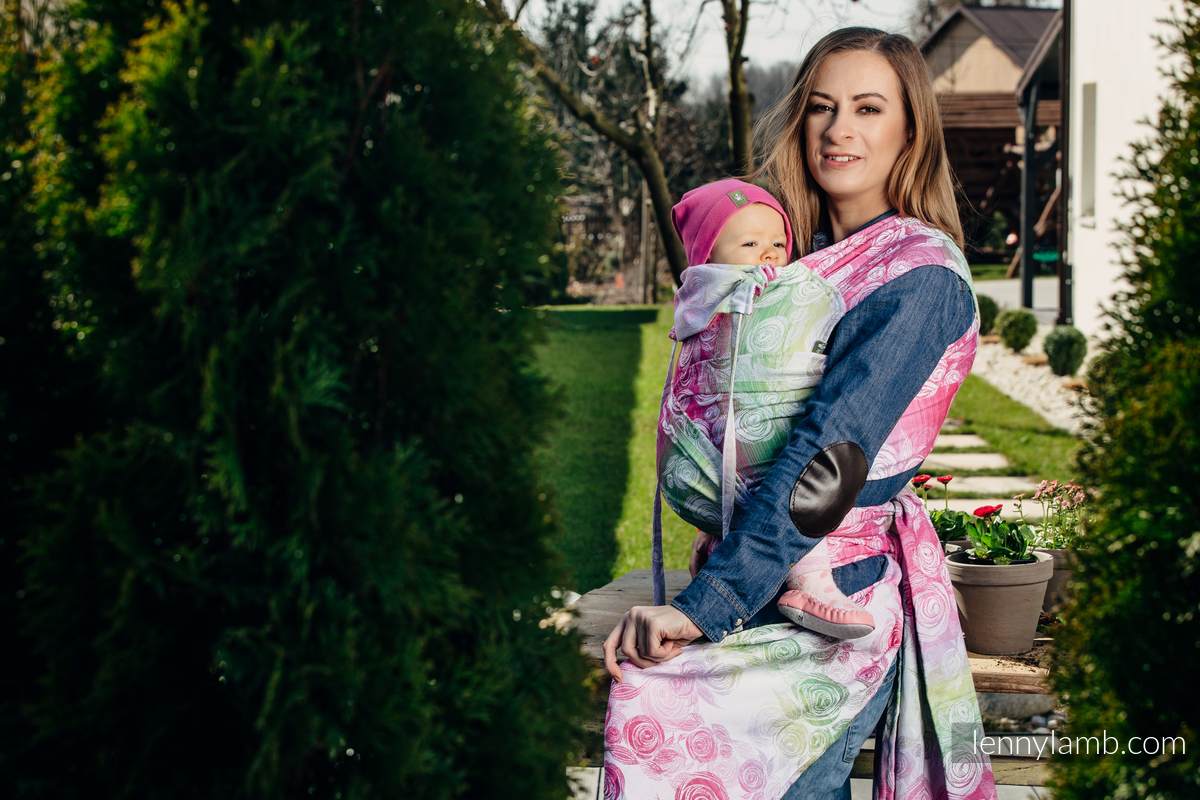 Nosidełko dla dzieci WRAP-TAI TODDLER, bawełna, splot żakardowy, z kapturkiem, KWIAT RÓŻY  #babywearing