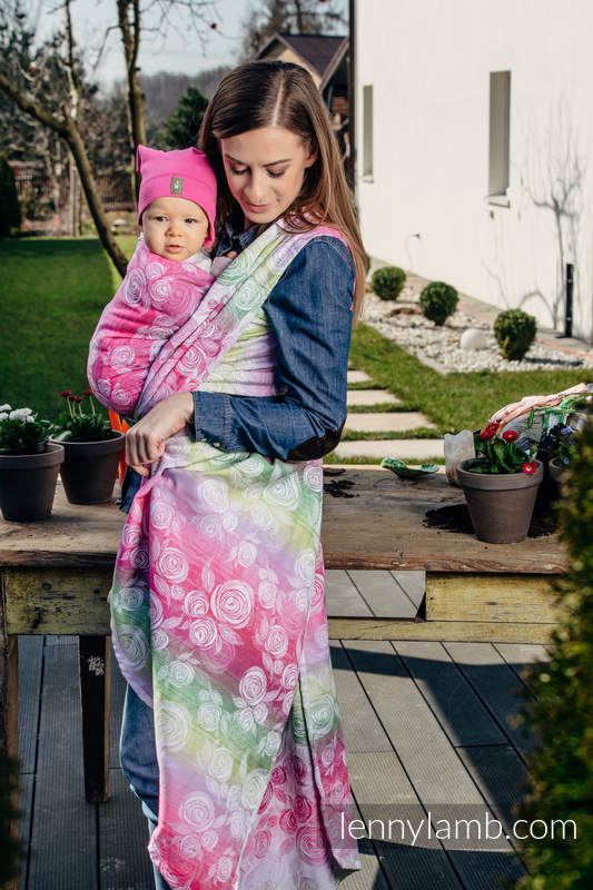 Żakardowa chusta do noszenia dzieci, bawełna - KWIAT RÓŻY - rozmiar M #babywearing