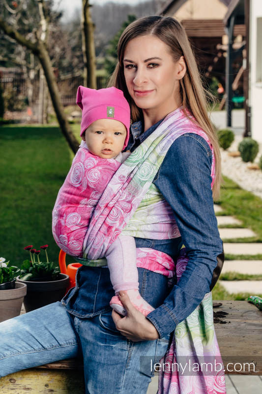Baby Wrap, Jacquard Weave (100% cotton) - ROSE BLOSSOM - size XS #babywearing