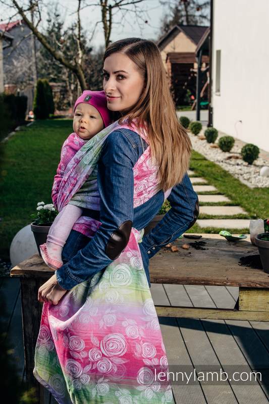 Żakardowa chusta do noszenia dzieci, bawełna - KWIAT RÓŻY - rozmiar XS #babywearing
