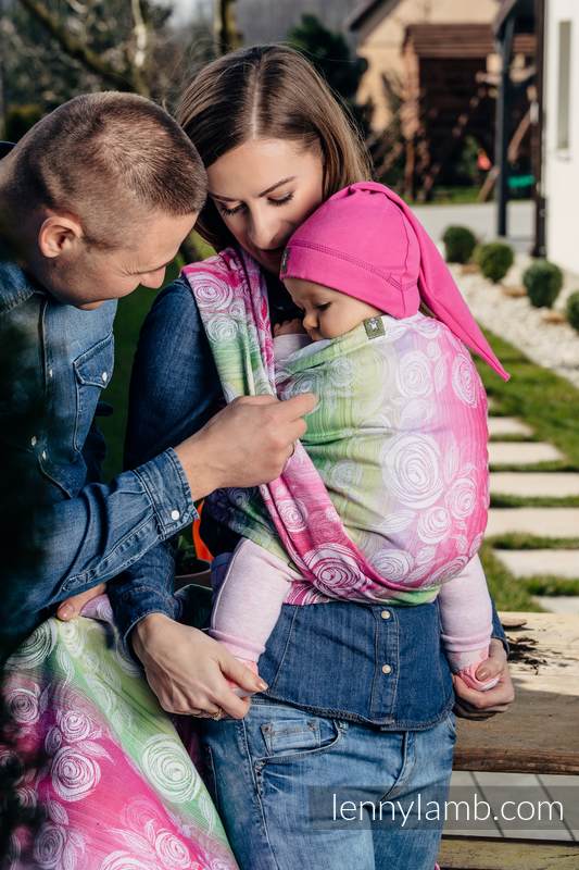 Żakardowa chusta do noszenia dzieci, bawełna - KWIAT RÓŻY - rozmiar XS #babywearing