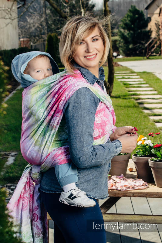Żakardowa chusta do noszenia dzieci, bawełna - KWIAT RÓŻY - rozmiar M #babywearing