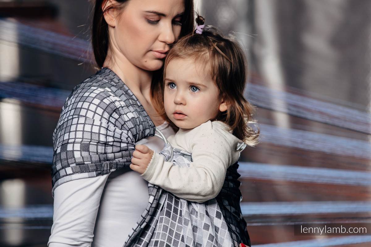 Żakardowa chusta kółkowa do noszenia dzieci, bawełna, ramię bez zakładek - MOZAIKA - MONOCHROM  - long 2.1m #babywearing