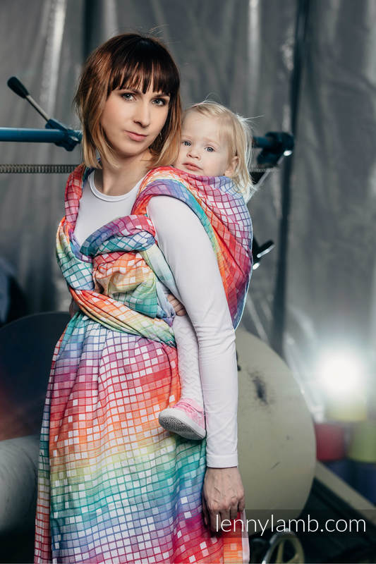 Żakardowa chusta do noszenia dzieci, bawełna - MOZAIKA - TĘCZA - rozmiar XS #babywearing