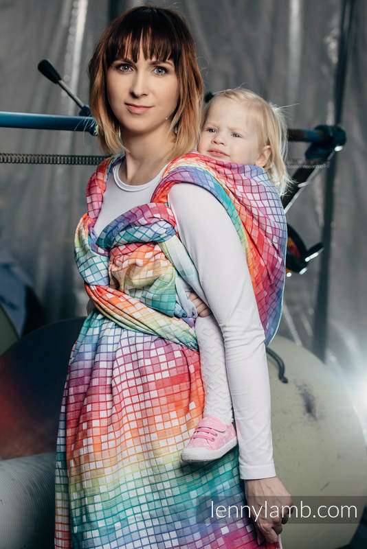 Żakardowa chusta do noszenia dzieci, bawełna - MOZAIKA - TĘCZA - rozmiar M (drugi gatunek) #babywearing