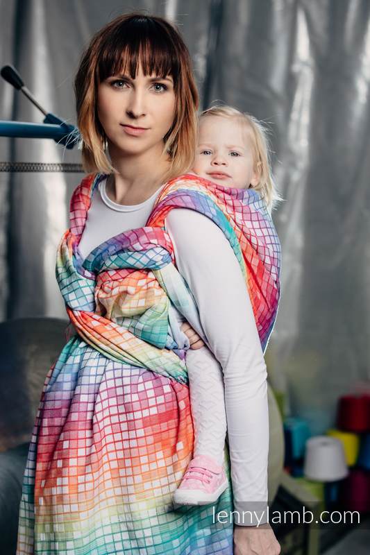 Żakardowa chusta do noszenia dzieci, bawełna - MOZAIKA - TĘCZA - rozmiar M (drugi gatunek) #babywearing