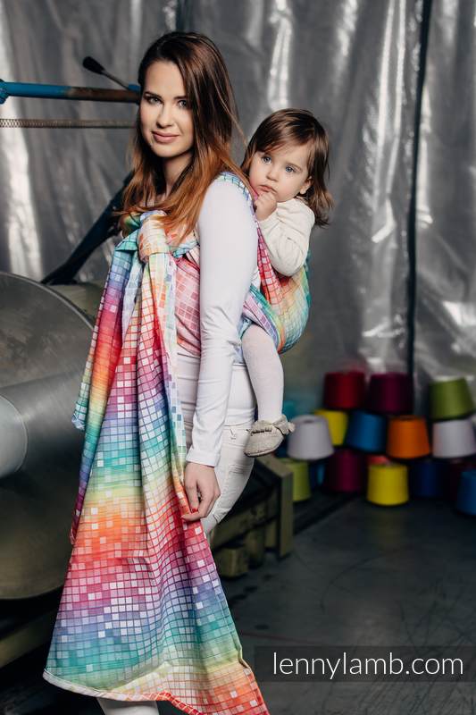 Żakardowa chusta do noszenia dzieci, bawełna - MOZAIKA - TĘCZA - rozmiar L (drugi gatunek) #babywearing