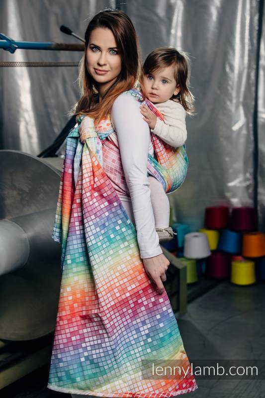 Żakardowa chusta do noszenia dzieci, bawełna - MOZAIKA - TĘCZA - rozmiar XL (drugi gatunek) #babywearing