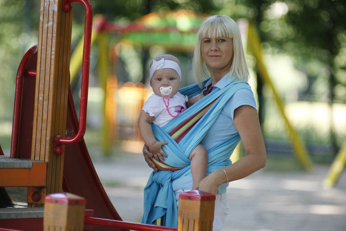 Chusta do noszenia dzieci, tkana splotem skośno-krzyżowym, bawełna z bambusem - Korfu - rozmiar M #babywearing