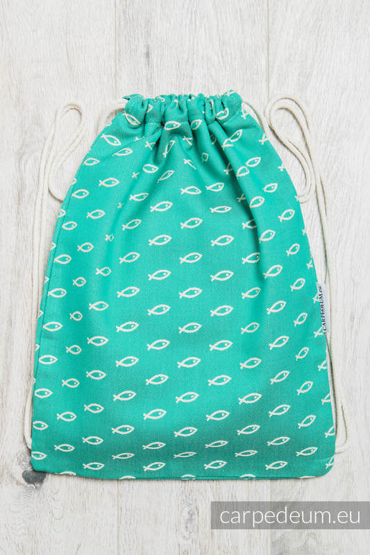 Plecak/worek z materiału żakardowego, (100% bawełna) - ICHTYS - ZIELONY- uniwersalny rozmiar 35cmx45cm #babywearing