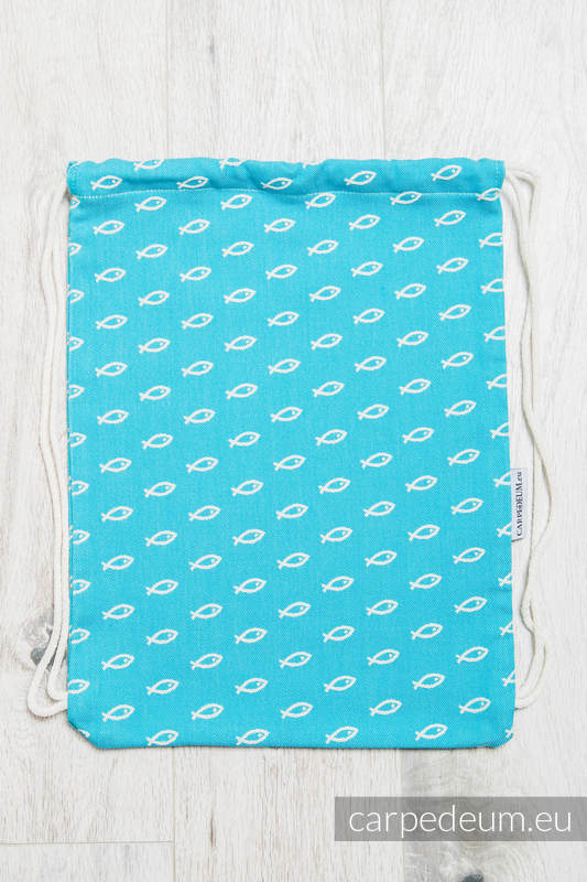 Plecak/worek z materiału żakardowego, (100% bawełna) - ICHTYS - NIEBIESKI - uniwersalny rozmiar 35cmx45cm #babywearing