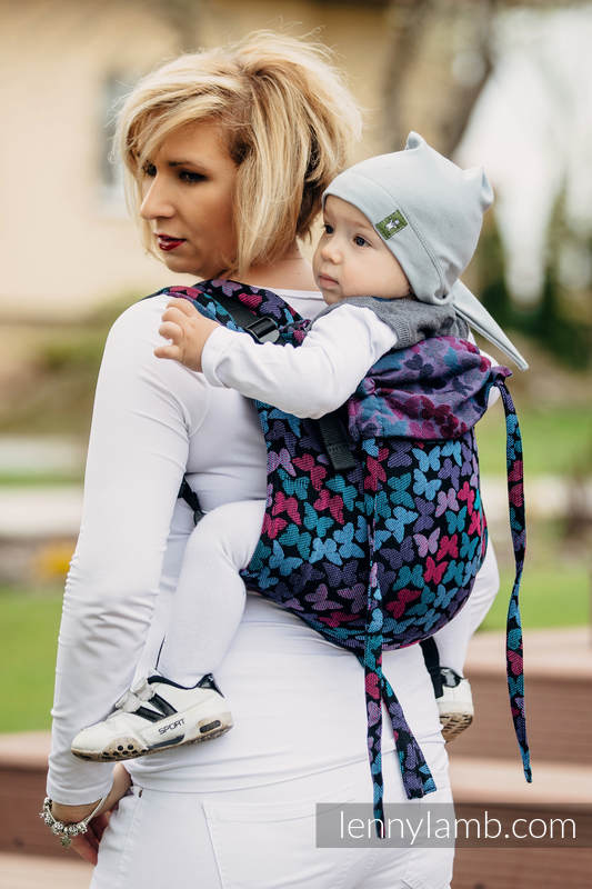 Onbuhimo de Lenny, taille standard, jacquard (100% coton) - BUTTERFLY WINGS BLEU  #babywearing