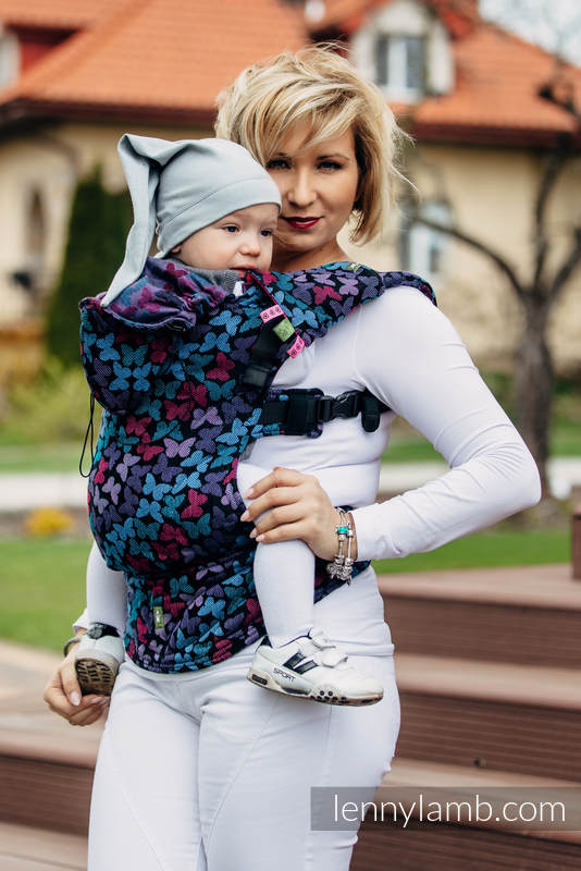 Ergonomic Carrier, Baby Size, jacquard weave 100% cotton - BUTTERFLY WINGS at NIGHT - Second Generation #babywearing