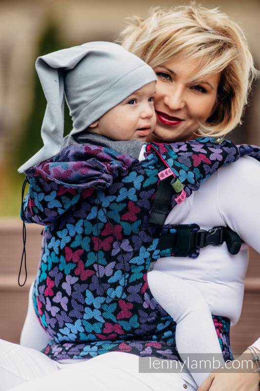 Ergonomic Carrier, Toddler Size, jacquard weave 100% cotton - BUTTERFLY WINGS at NIGHT - Second Generation #babywearing