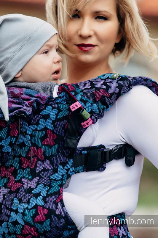 Ergonomic Carrier, Toddler Size, jacquard weave 100% cotton - BUTTERFLY WINGS at NIGHT - Second Generation #babywearing