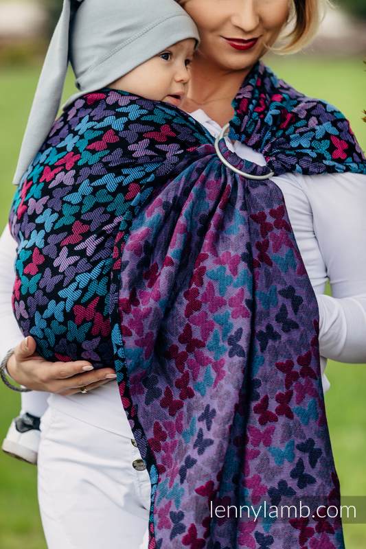 Ringsling, Jacquard Weave (100% cotton) - with gathered shoulder - BUTTERFLY WINGS at NIGHT  - long 2.1m #babywearing