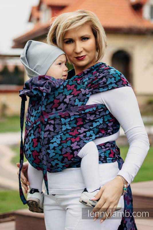 WRAP-TAI carrier Mini with hood/ jacquard twill / 100% cotton / BUTTERFLY WINGS at NIGHT  #babywearing
