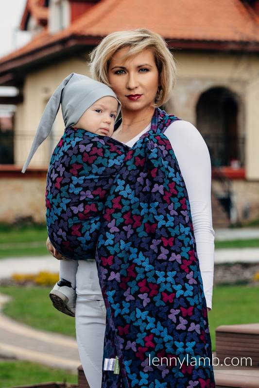 Żakardowa chusta do noszenia dzieci, bawełna - SKRZYDŁA MOTYLA NOCĄ - rozmiar XS #babywearing