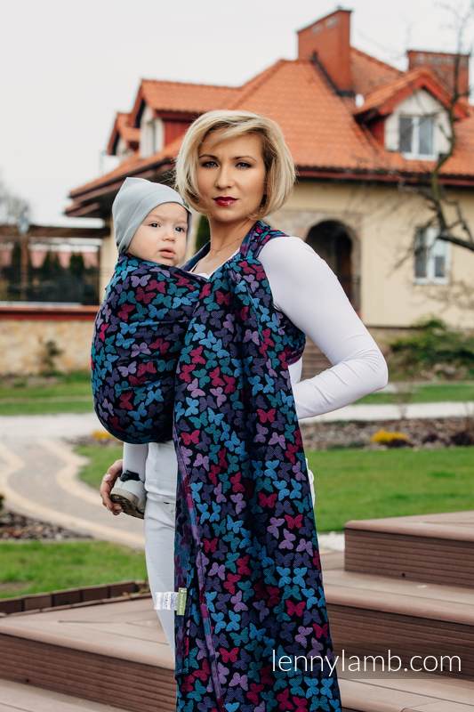 Écharpe, jacquard (100% coton) - BUTTERFLY WINGS at NIGHT - taille S #babywearing