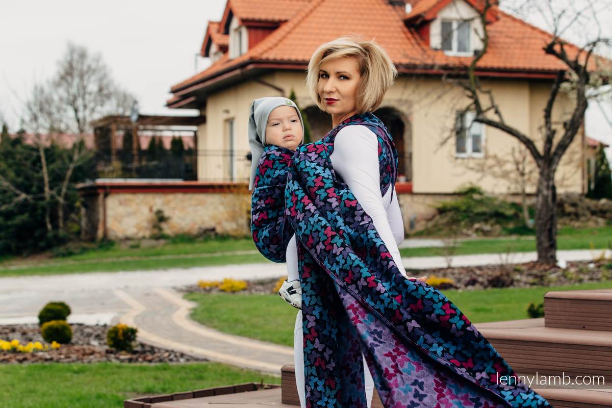 Żakardowa chusta do noszenia dzieci, bawełna - SKRZYDŁA MOTYLA NOCĄ - rozmiar XL #babywearing