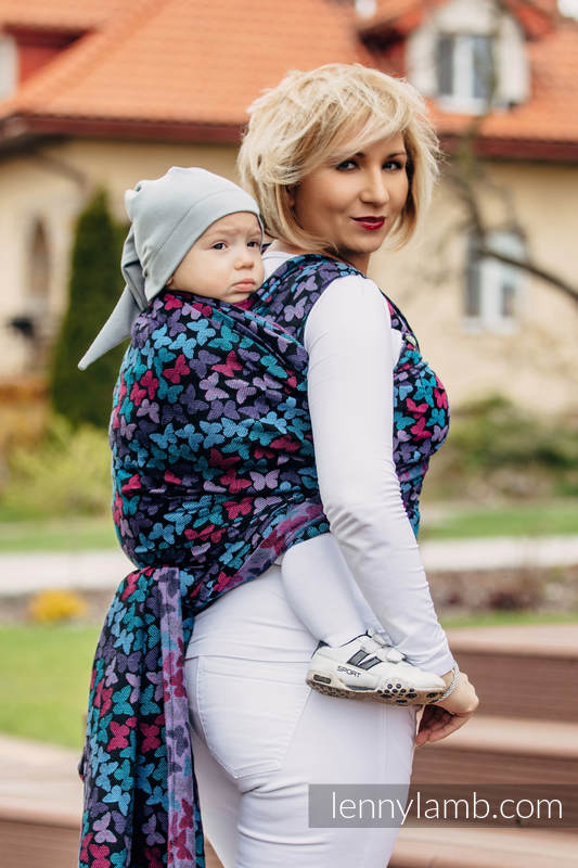 Żakardowa chusta do noszenia dzieci, bawełna - SKRZYDŁA MOTYLA NOCĄ  - rozmiar L #babywearing